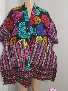 Colorful Floral & Stripe Kimono Jacket